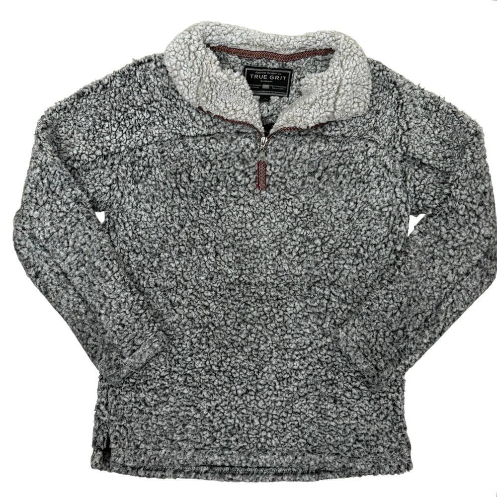True Grit Frosty Tip 1/4 Zip Pullover Gray Sherpa Fleece Women’s Size S Cozy